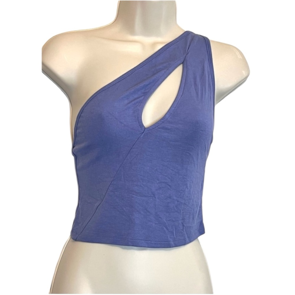 WeWoreWhat One Shoulder Cut Out Tank Top, Adjustable Straps, Slate Blue, Sz Med‎